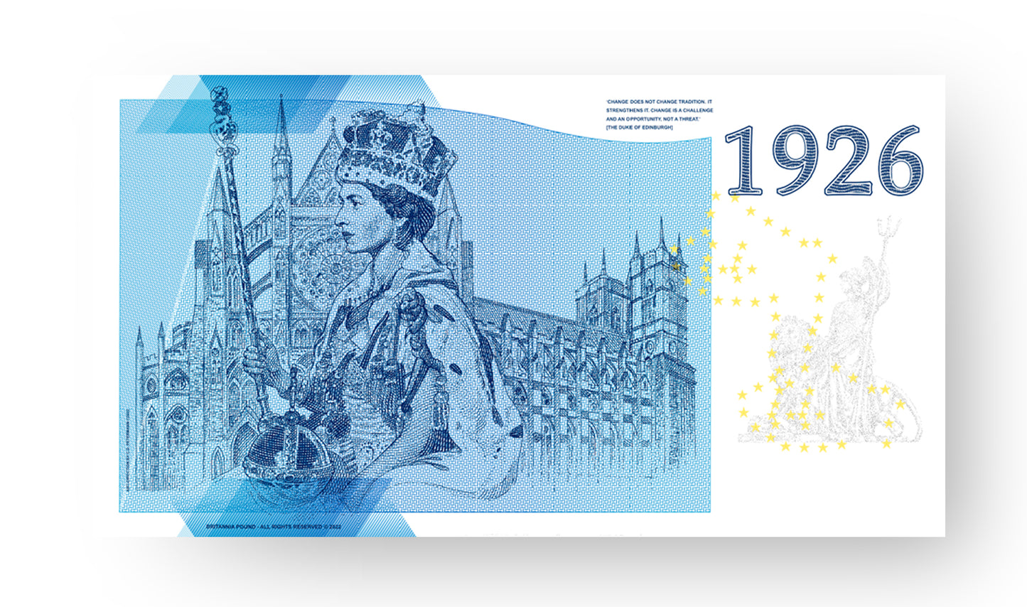 One Banknote, Britannia Pound, souvenir note, banknote, euro souvenir, Queen Elizabeth, UK, commemorative note