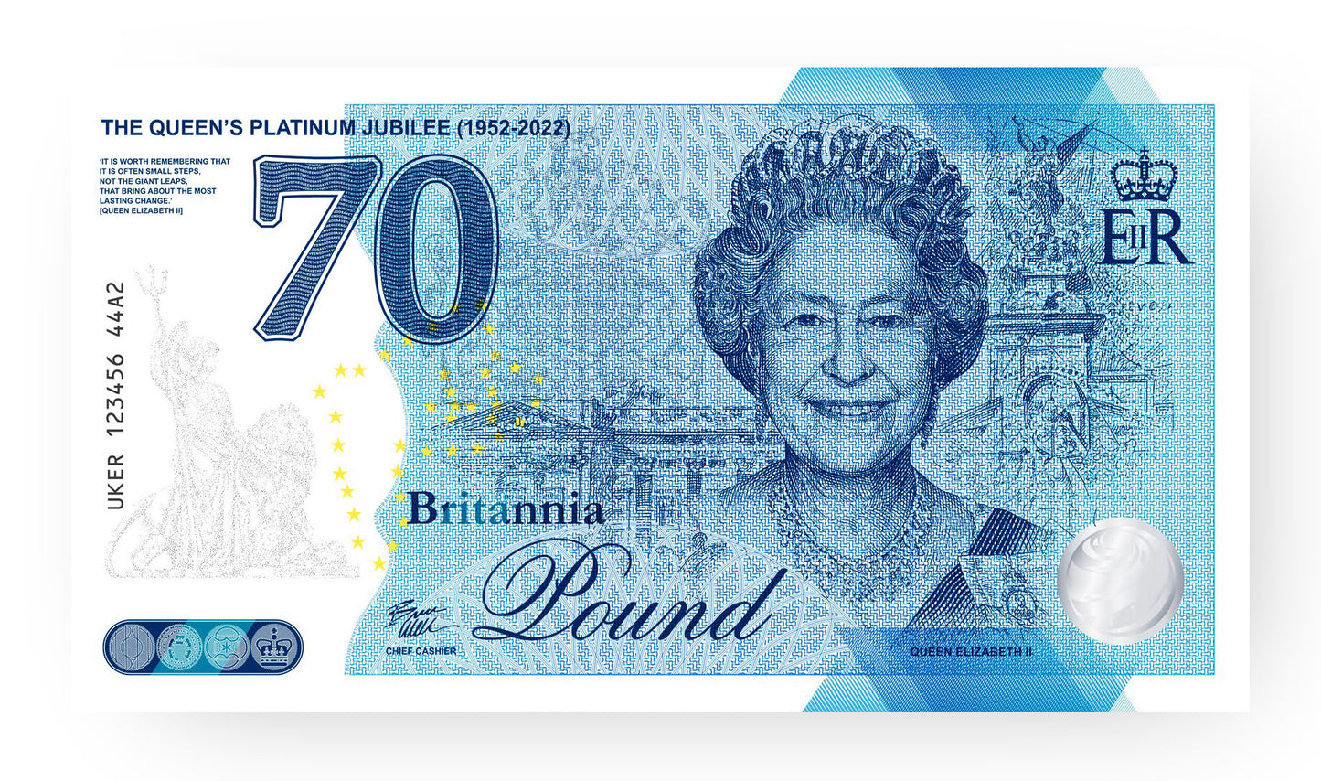 One Banknote, Britannia Pound, souvenir note, banknote, euro souvenir, Queen Elizabeth, UK, commemorative note