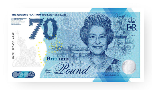 One Banknote, Britannia Pound, souvenir note, banknote, euro souvenir, Queen Elizabeth, UK, commemorative note