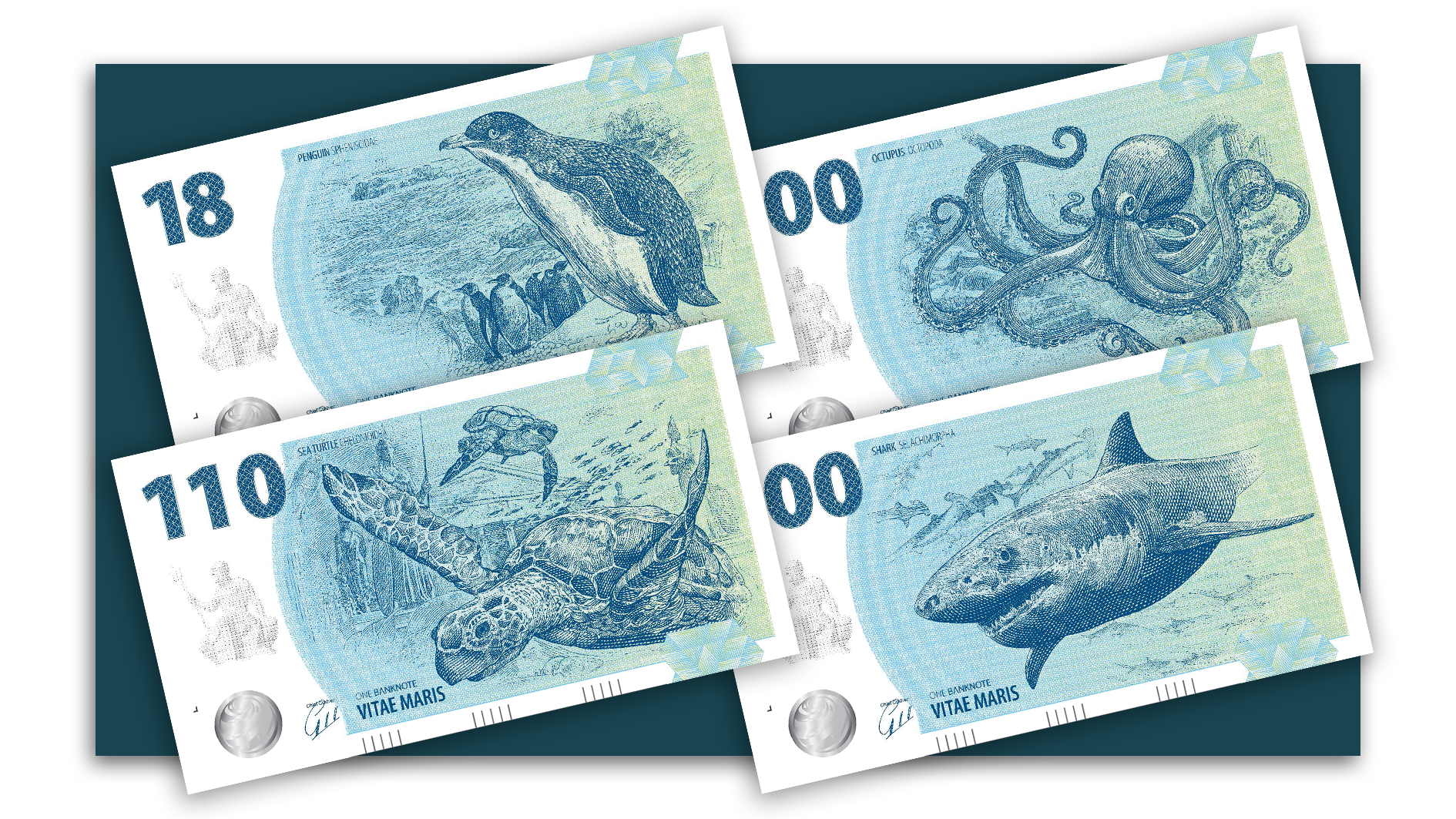 One Banknote, Sea Life, souvenir note, banknote, animals