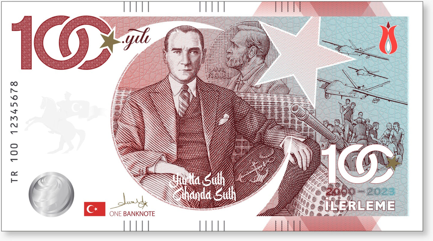 One Banknote, Maxgrey, Souvenir euro, commemorative banknote, Turkiye, Atatürk