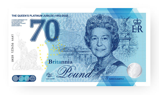 One Banknote, Britannia Pound, souvenir note, banknote, euro souvenir, Queen Elizabeth, UK, commemorative note
