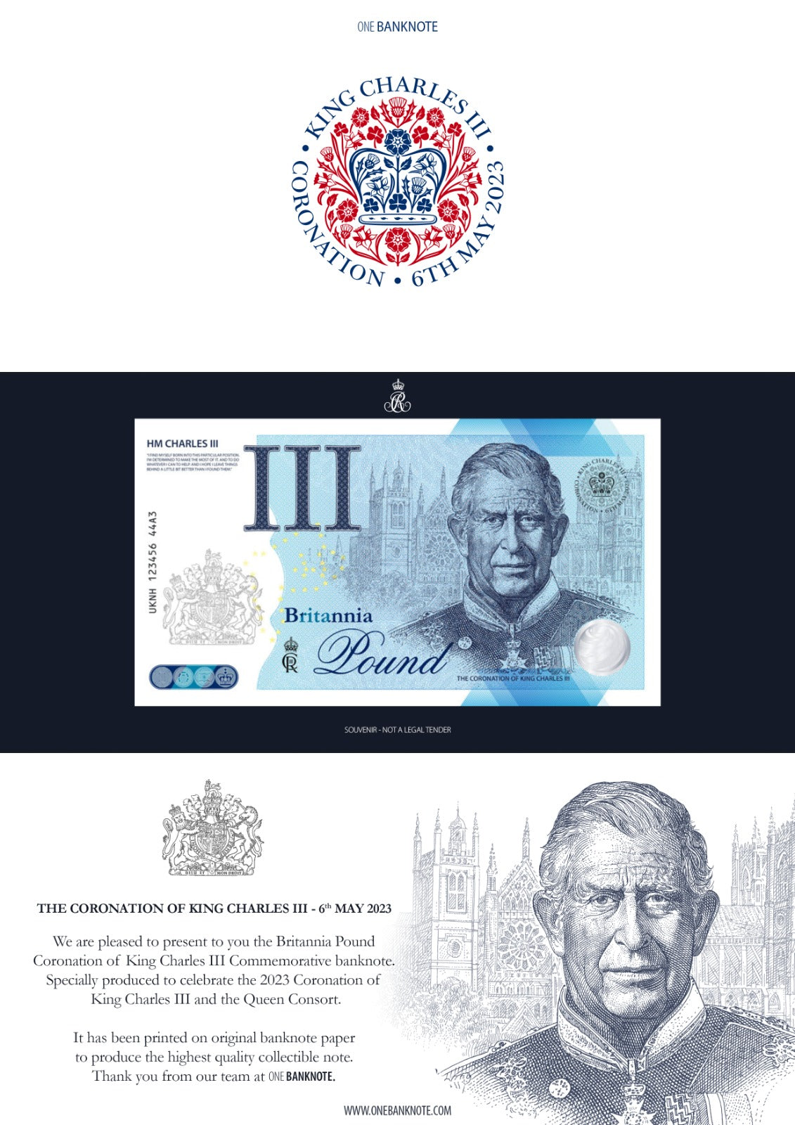 One Banknote, Britannia Pound, souvenir note, banknote, euro souvenir, King Charles, UK